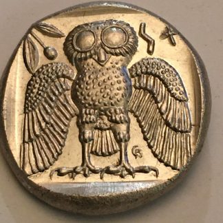Reproduction de pièces de monnaie grecques tétradrachme Athènes Chouette . dimension 27 mm +OU- poids 9 gm +OU-TIN étain