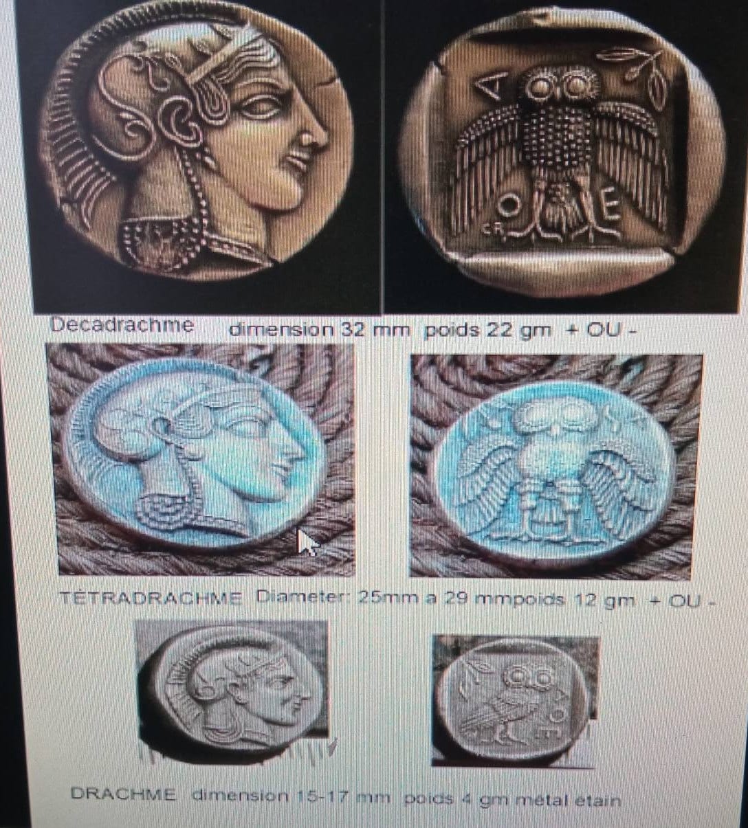 lot de 3. DRACHME TÉTRADRACHME Decadrachme chouette ATHÉNA Athèna Attica Athens monnaie coin – Image 5