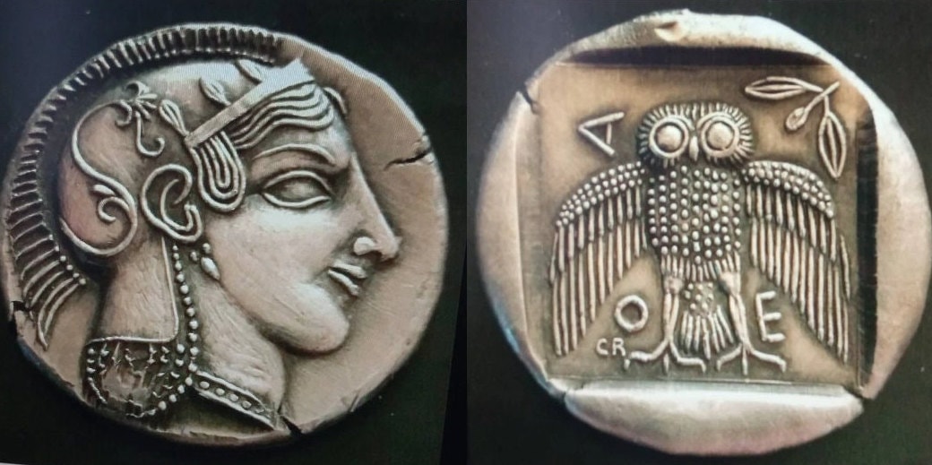reproduction. coin 1 Decadrachme Tête d'Athéna casquée chouette reproduction en étain Attica Athens Decadrachme – Image 2