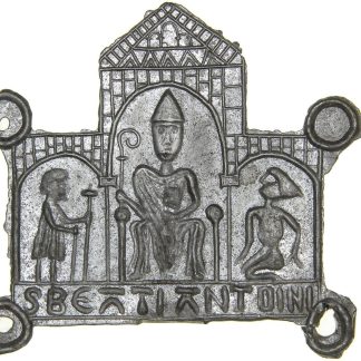 Enseigne de pèlerinage de saint Antoine invoqué pour retrouver les objets perdus.