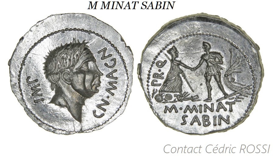 reproductions de monnaies antiques Pompée denier gravure à la main au burin et marteau denarii monnaie coin Denarius