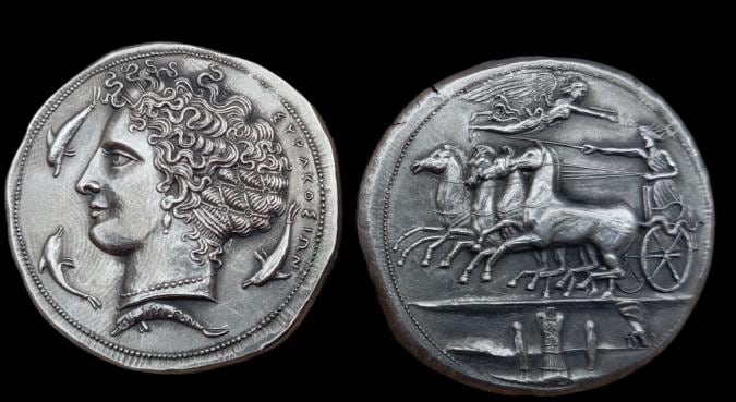 Reproduction Décadrachme Grec de Syracuse, Pièce d'Aréthuse Signée Kimon, Grèce Antique – Image 8