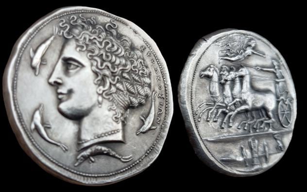 Reproduction Décadrachme Grec de Syracuse, Pièce d'Aréthuse Signée Kimon, Grèce Antique – Image 7