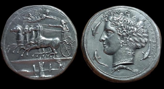 Reproduction Décadrachme Grec de Syracuse, Pièce d'Aréthuse Signée Kimon, Grèce Antique – Image 6
