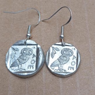 Boucles d'oreilles monnaies grecques drachme Athènes Athèna Chouette denarii  Denarius chaque pièce est unique crochet Argent 925