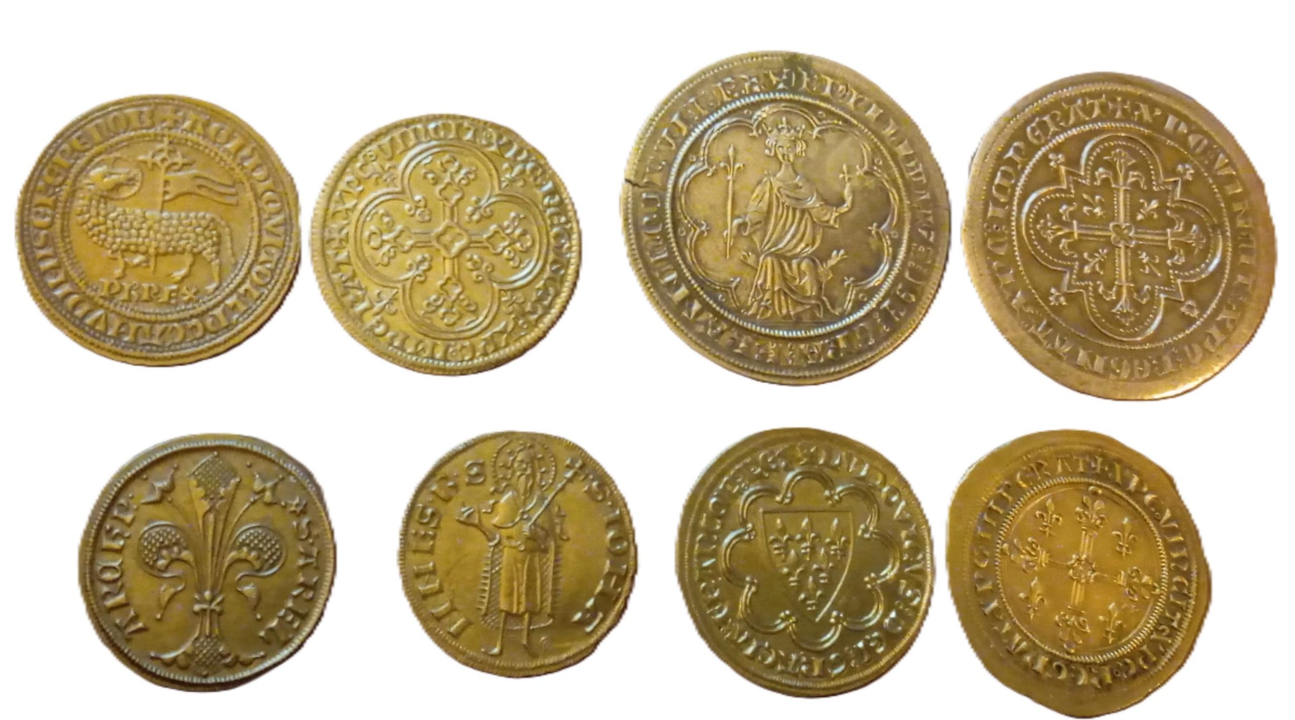 Lot de 5 Monnaies Royales (Reproduction) | Écu Saint Louis, Masse d'or Philippe IV, Agnel, Florin Provence, Denier St Louis | Fait Main