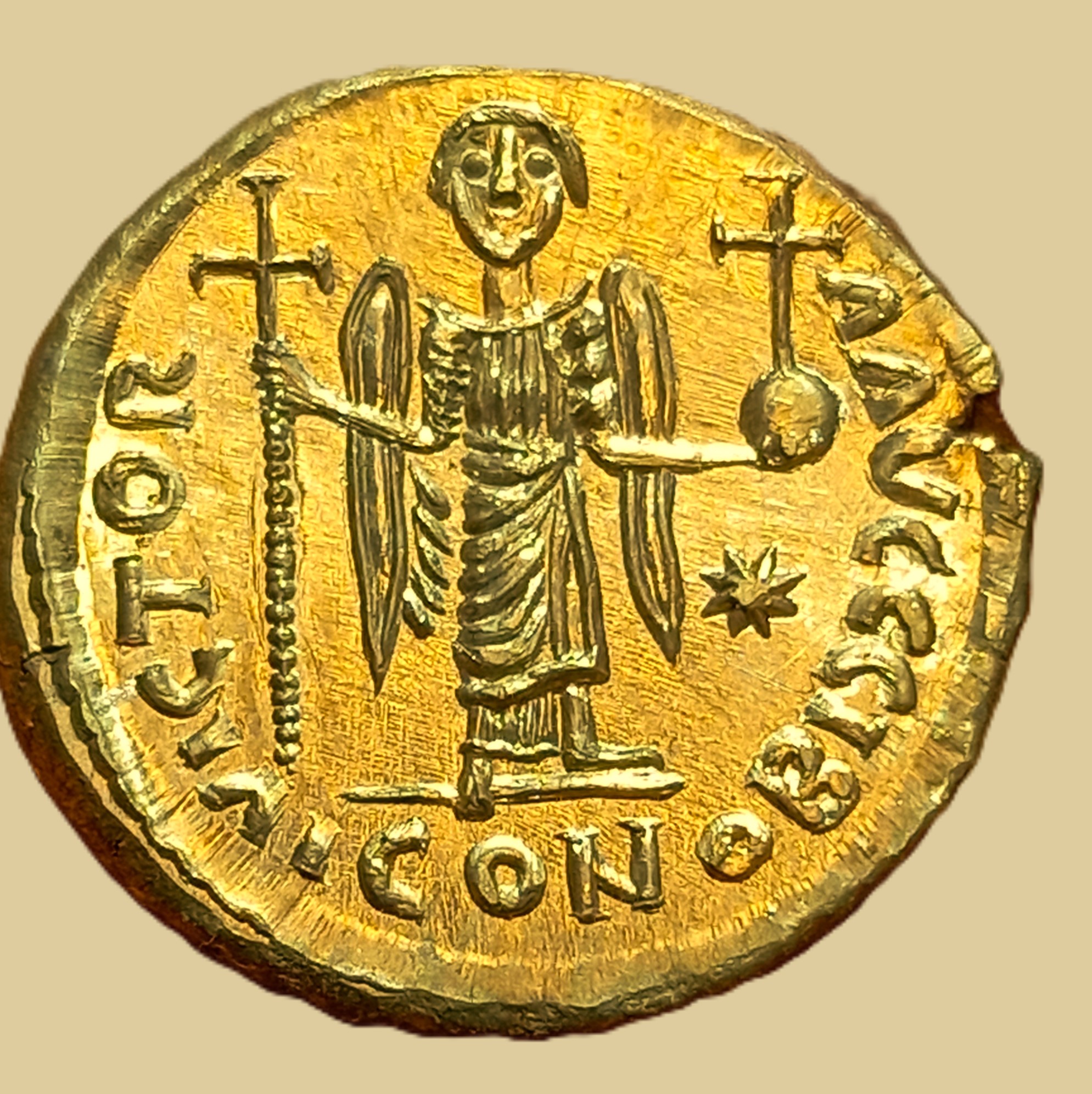 Reproductions de monnaies Théodebert Ier Roi de Metz ou d’Austrasie Solidus ou sou d’or 534-548 – Image 3